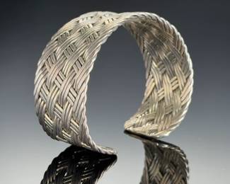 Vintage Mexican Sterling Silver Basket Weave Cuff Bracelet 925
