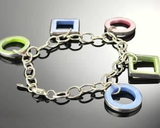 Karibou Sterling Silver Modernist Geometric Charm Bracelet 925 Multi-Color