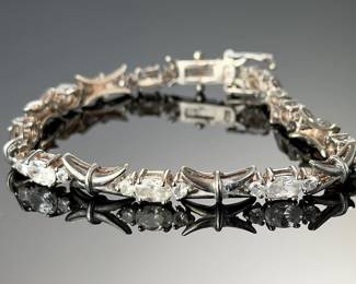 Sterling Silver 925 CZ XO Hugs & Kisses Tennis Link Bracelet 7" 13.9g