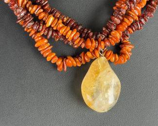 Baltic Amber & Citrine Sterling Silver Multi-Strand Statement Necklace 925
