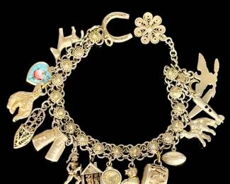 Vintage Sterling Silver & Mixed Metal Charm Bracelet, Assorted Collectible Charms