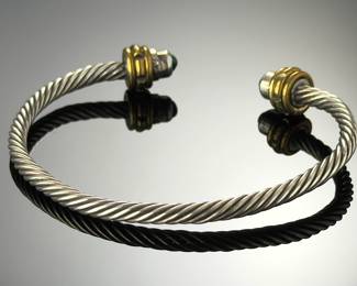 Mexican Taxco Sterling Silver Cable Cuff Bracelet Turquoise Gold Plated 925