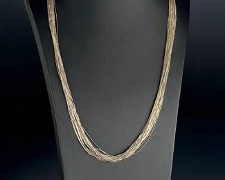 Native American 30 Strand Liquid Sterling Silver Necklace 29" Signed 49.8g