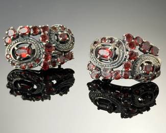 Vintage Sterling Silver Fiery Red Garnet Cluster Omega Back Earrings 925