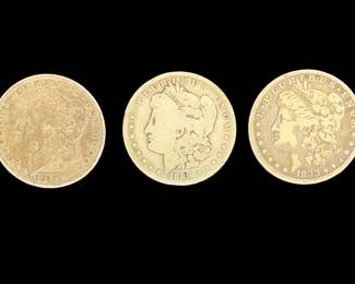 3 US Morgan Silver Dollar Coins 90% Silver Lot 1880, 1889, 1899