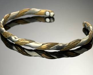 Vintage Sergio Lub Mixed Metal Magnetic Twist Cuff Bracelet, Copper & Brass
