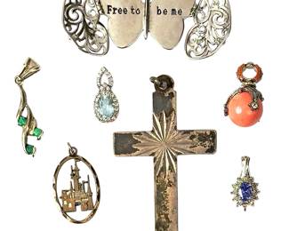 Vintage Sterling Silver & Gemstone Pendants Lot (7) incl. Disney Castle