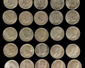 25 Kennedy Half Dollars 40% Silver Coin Lot Pre-1969 Circulated