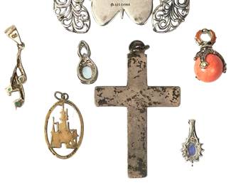 Vintage Sterling Silver & Gemstone Pendants Lot (7) incl. Disney Castle