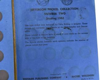 Whitman No. 9039 Jefferson Nickel Coin Collection 1962, Partially Filled Folder