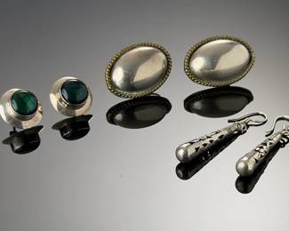 Vintage Sterling Silver Earrings Lot 3 Pairs Nakai Mexican 925 Estate Jewelry