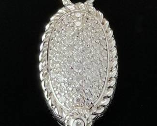 Judith Ripka Sterling Silver Pave CZ Eternity Oval Pendant Charm