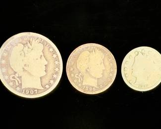 US Silver Barber Half Dollar, Quarter & Liberty V Nickel Coin Lot (3)
