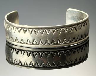 Navajo Signed Childs Sterling Silver Hand Stamped Cuff Bracelet 18.3g