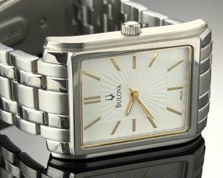 Bulova 96A142 Men's Stainless Steel Tank Quartz Dress Watch Silver Dial