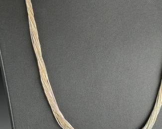 Native American 20 Strand Liquid Sterling Silver Necklace 29" Vintage 30.4g