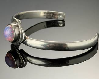 Vintage Mexican Sterling Silver Fire Opal Cuff Bracelet Taxco TH-112 925