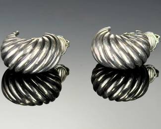 David Yurman Sterling Silver Sculpted Cable Clip-On Earrings DY 925