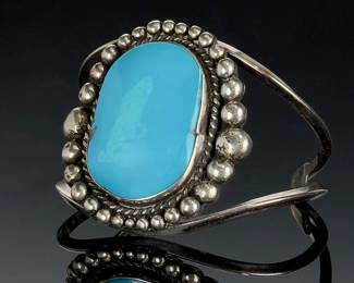 Vintage Native American Silver Turquoise Cuff Bracelet, Signed 'CRIS' or 'CR75'