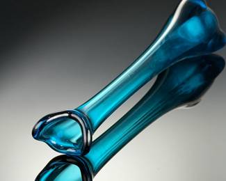 Vintage Mid-Century Blue Swung Art Glass Bud Vase - 14" Tall