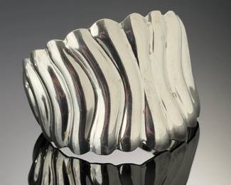 Vintage Mexican Sterling Silver Ribbed Cuff Bracelet Taxco TJ-28 41g
