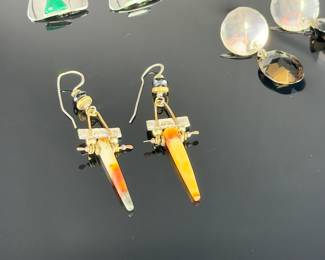 5 Pairs Vintage Sterling Silver Artisan Earrings Malachite Amber Smoky Quartz