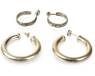 Sterling Silver & Silver-Tone Hoop Earrings Lot, Two Pairs, Post Back