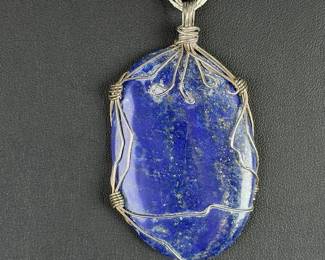 Native American Lapis Lazuli Liquid Sterling Silver 5-Strand Necklace Pendant