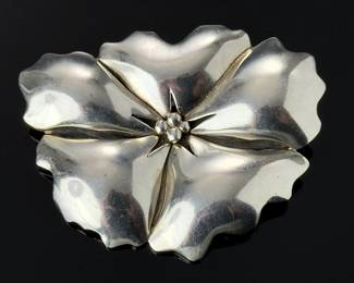 Vintage CAE Mexican Sterling Silver Puffy Flower Brooch Pin Pendant
