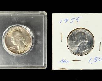 US Washington Quarter 90% Silver Coin Lot (2) 1954 & 1955