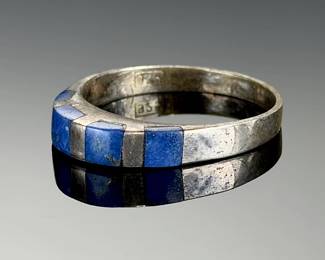 Sterling Silver Lapis Lazuli Inlay Band Ring Vintage Size 9.25