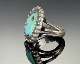 Vintage Navajo Turquoise Silver Ring, Unmarked, Size 4.25, Estate Jewelry