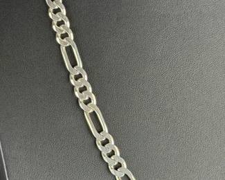 Italian Sterling Silver Figaro Link Chain Necklace 24.5" 8mm 61g Signed AZ 925