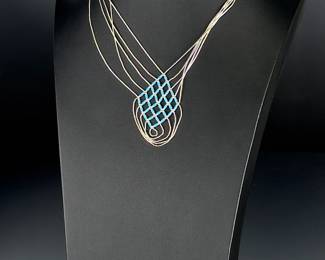 Native American 17" Liquid Sterling Silver Sleeping Beauty Turquoise Necklace
