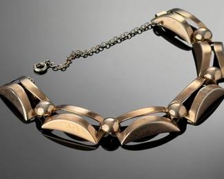 Vintage Mid-Century Modernist Sterling Silver Link Bracelet Gold Wash