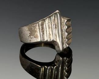 Vintage Mexican Silver Ring, Ribbed Geometric Design, Marked Mexico, Size 6.5