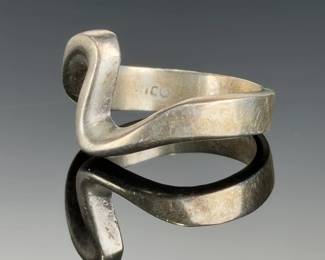 Vintage Sterling Silver Modernist Wave Ring, Signed ICO 925, Size 10