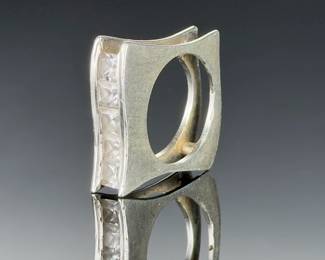 925 Sterling Silver Modernist Brutalist Architecture Wide Band Ring Size 6.5