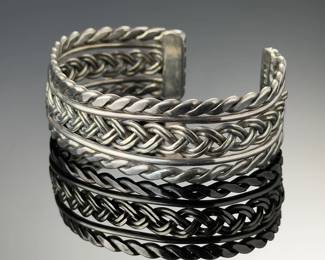 Vintage Mexican Sterling Silver Braided Cuff Bracelet Taxco TE-51 925