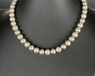 Sterling Silver 10mm Alternating Fluted & Smooth Bead Necklace 17.5" 62.8g 925