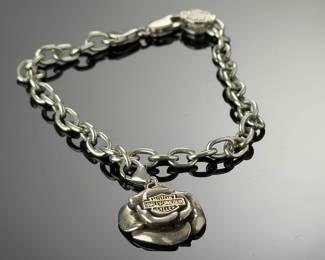 Harley-Davidson Sterling Silver Rose Charm Bracelet .925 Fine Jewelry 7.5"