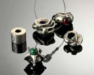 Trollbeads Sterling Silver 925 Gemstone Charm Bead Lot - Malachite Garnet 5pc