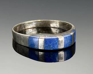 Sterling Silver Lapis Lazuli Inlay Band Ring Vintage Size 9.25
