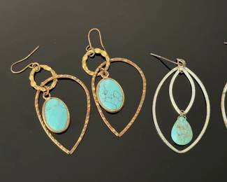 Vintage Turquoise Dangle Earrings Lot (2 Pairs) Silver & Gold-Tone Boho
