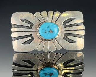 Vintage Tommy Singer Navajo Sterling Silver Turquoise Bolo Tie Slide