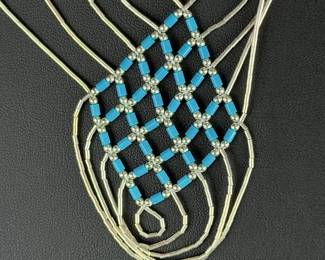 Native American 17" Liquid Sterling Silver Sleeping Beauty Turquoise Necklace