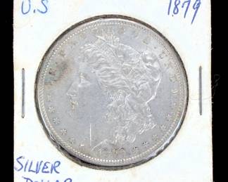 1879 US Morgan Silver Dollar Coin, 90% Silver, Uncirculated Appearance