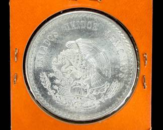 1948 Mexico 5 Pesos Cuauhtémoc .900 Silver Coin, Uncirculated Appearance