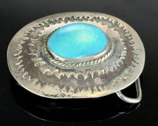 Vintage 1975 Danny Romero Turquoise Silver Belt Buckle Yaqui Native American