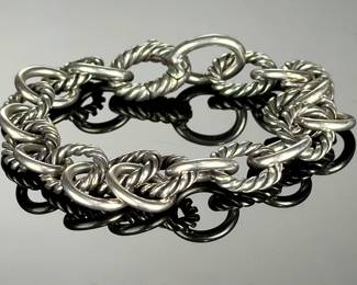 David Yurman Sterling Silver Cable & Smooth Oval Link Bracelet 7in